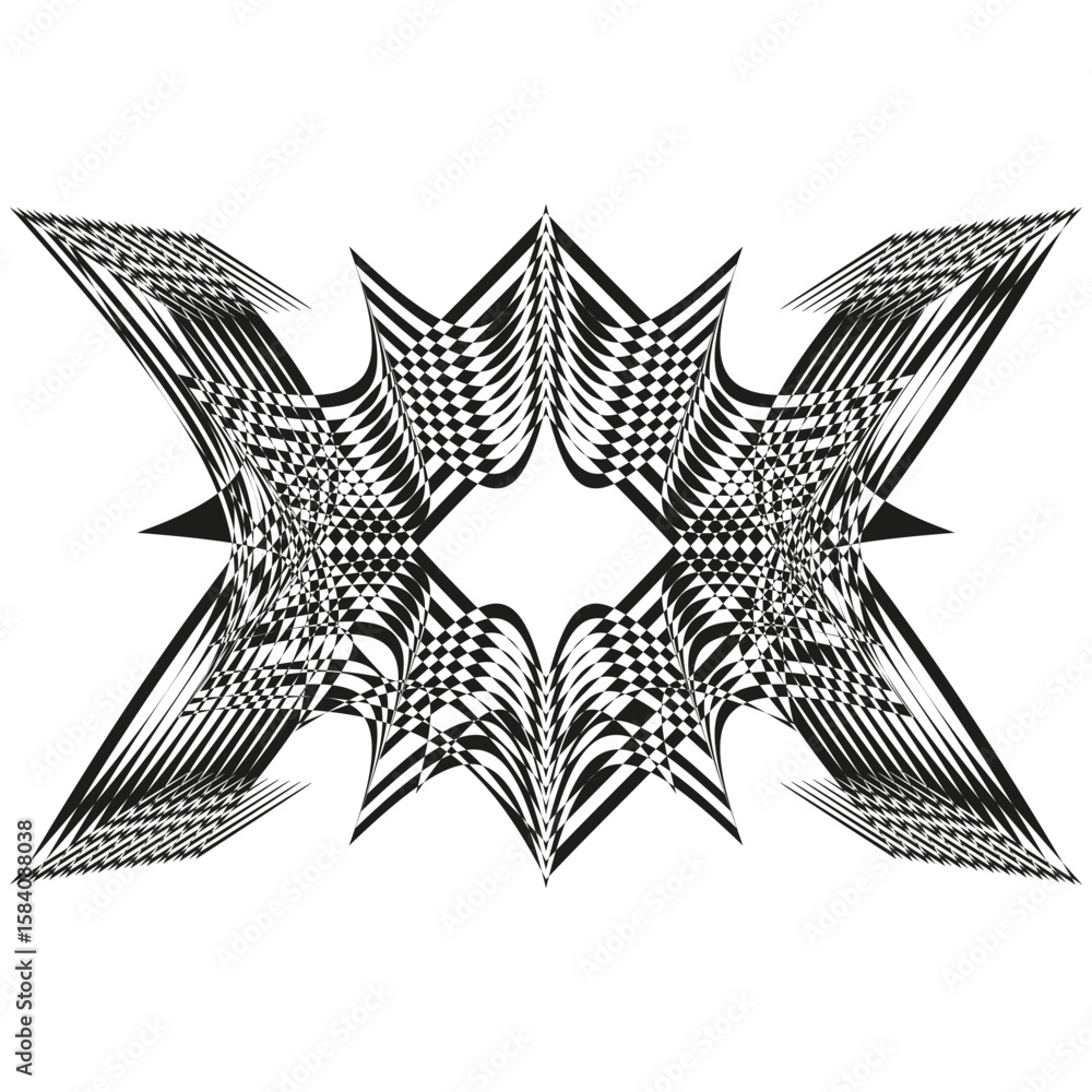Poster abstract symmetrical pattern. geometric sharp shapes. optical illusion element. vector modern design