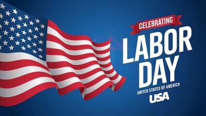 Celebrating labor day in the united states with american flag on a blue background design graphic