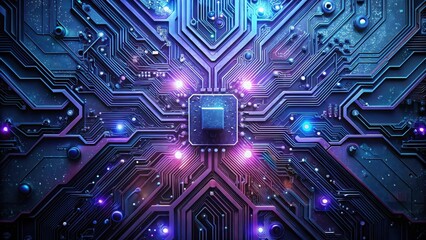 Intricate Circuit Board Design A Futuristic Technological Marvel with Glowing Pathways and Central Processing Unit