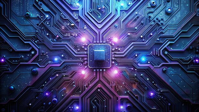 Intricate Circuit Board Design A Futuristic Technological Marvel with Glowing Pathways and Central Processing Unit