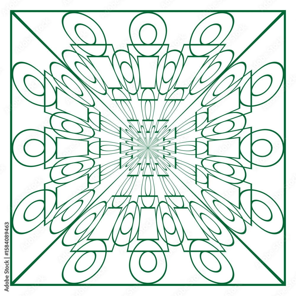 Aufkleber green frame pattern. abstract line vector. intricate contour illustration. symmetrical shape backgro