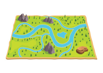 Map Rocks Mountain landscape with Trees and Rivers