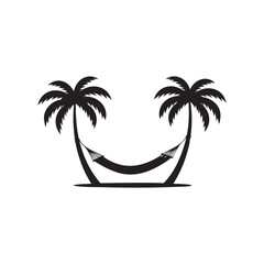 Hammock Between Palm Trees Silhouette – Minimal Summer Holiday Vector Illustration