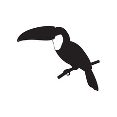 Stylized Toucan with Tropical Leaf – Pure Black Silhouette with Bold Beak Design