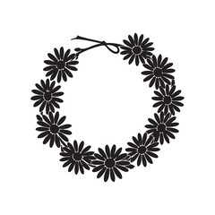 Daisy Chain Wreath in Circular Form – Summer Floral Ring Vector Silhouette Illustration