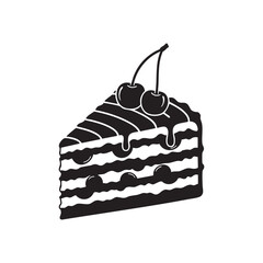 Slice of Summer Cake with Cherries – Layered Dessert Vector Silhouette Illustration