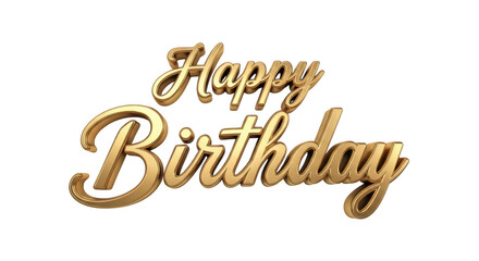 Elegant golden happy birthday script text isolated on transparent background