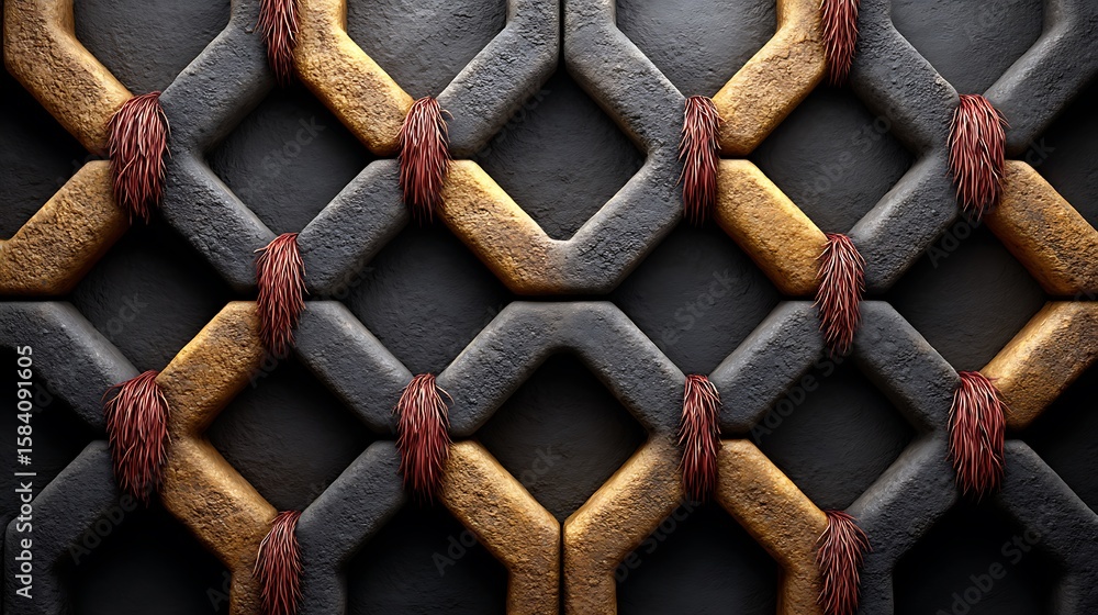 Poster a 3d seamless wallpaper texture showcasing repeating architectural modules in matte black and deep b