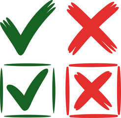 Green check marks and a red cross stand out against a solid black backdrop, ideal for approval and negation concepts.