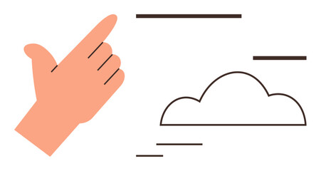 Outstretched hand gesture with horizontal lines and a cloud illustrating concepts thumbs up swiftness, simplicity, cloud technology, motion. Ideal for innovation, technology, efficiency, speed