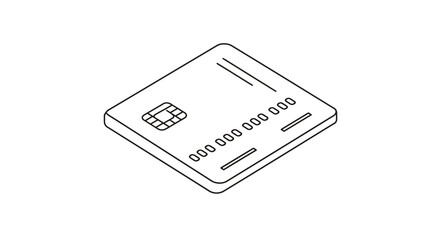 Isometric Credit Card Outline with Chip and Number Details