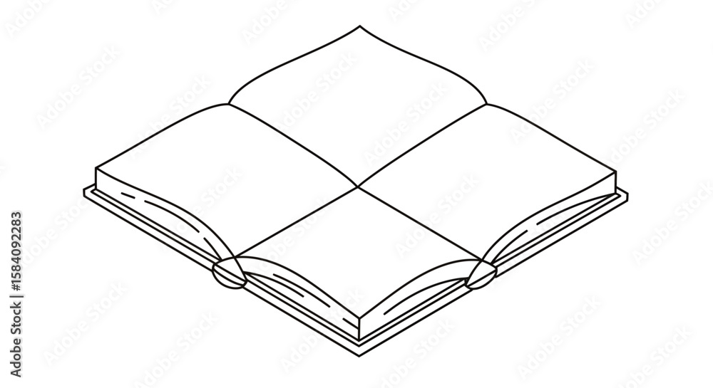 Poster isometric open book outline with four sections and visible pages