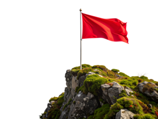 Red Banner on Misty Cliff Edge with Green Moss – Inspirational PNG