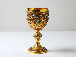 Ornate gold chalice adorned with jewels for drinking ceremonial or celebratory beverages