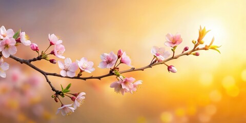 Delicate pink blossoms on a branch at sunset, a symbol of springtime renewal and the beauty of nature's gentle awakening.