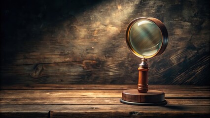Antique Magnifying Glass on Rustic Wooden Tabletop, Illuminating the Pursuit of Knowledge and Discovery