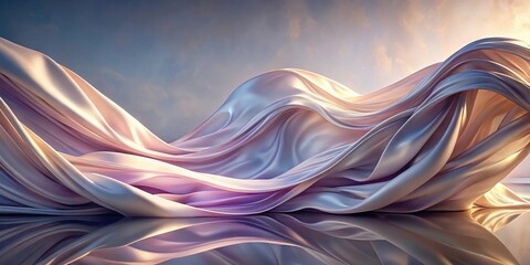 Abstract Drapery of Luxurious Fabric Cascading in Gentle Waves Under a Serene Sky