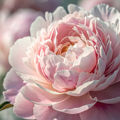 Close-Up of a Soft Pink Peony in Full Bloom Ultra-detailed close-up of a pale pink peony flower in full bloom