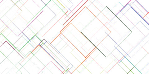 Abstract geometric composition of overlapping colorful squares on a white background for digital designs