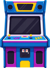 Colorful retro arcade game machine with joysticks and buttons isolate arcade machine