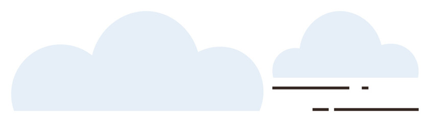 Two light blue cloud shapes with minimal horizontal lines convey serenity, weather, and simplicity. Ideal for weather forecast, relaxation, outdoor activities, digital design backdrops, childrens