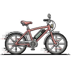 Fototapeta premium Pixelated Electric Bicycle in Motion, Retro Style