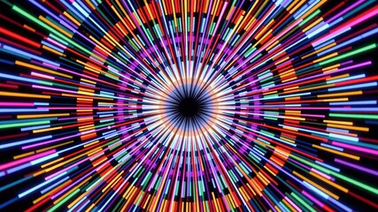 Vibrant geometry used in infographics creates mesmerizing visual effect with colorful lines radiating from central point, captivating viewer