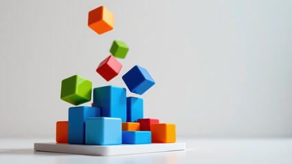 Obraz premium Colorful geometric shapes used in infographics create playful scene, showcasing creativity and design in modern setting