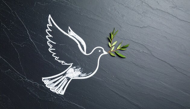 vector illustration of a peace dove in white space/ dove of peace flying with olive twig on white copy space background - Powered by Adobe