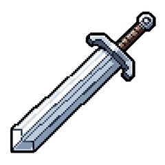 Pixelated Sword: Retro Gaming Weapon, Detailed Pixel Art, Isolated on White, Fantasy Icon.
