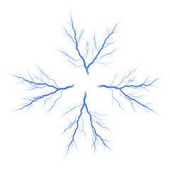 Fototapeta premium Abstract blue fractal pattern resembling branching lightning bolts or veins, radiating outwards from a central point.