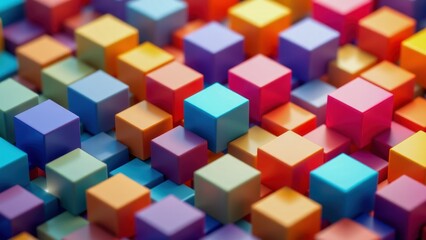 Obraz premium Colorful geometric shapes create vibrant pattern used in infographics, showcasing playful arrangement of cubes in various sizes