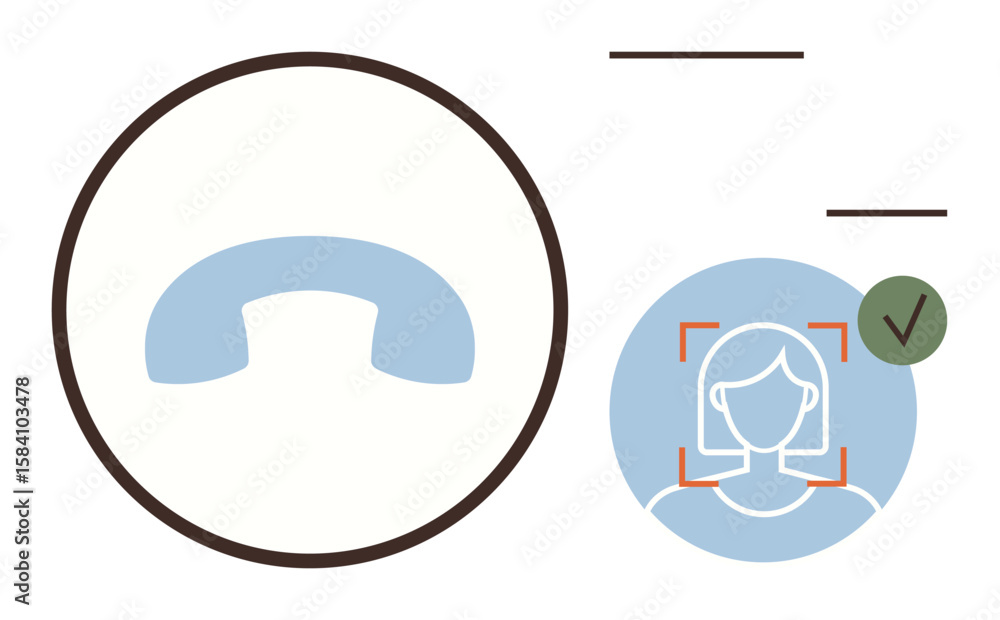 Poster facial recognition process with validated user checkmark next to call icon, representing secure comm