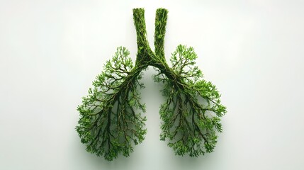 
"Green Lungs of Earth: A Striking Minimalist Depiction of Human Lungs Formed by Vibrant Tree Branches and Foliage"