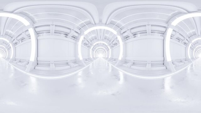 Futuristic White Corridor with Bright Lighting 360 vr looping animation