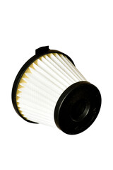 Front view of vacuum cleaner replacement dust filter isolated on white