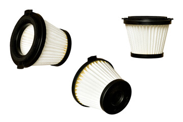 Front view of vacuum cleaner replacement dust filter isolated on white