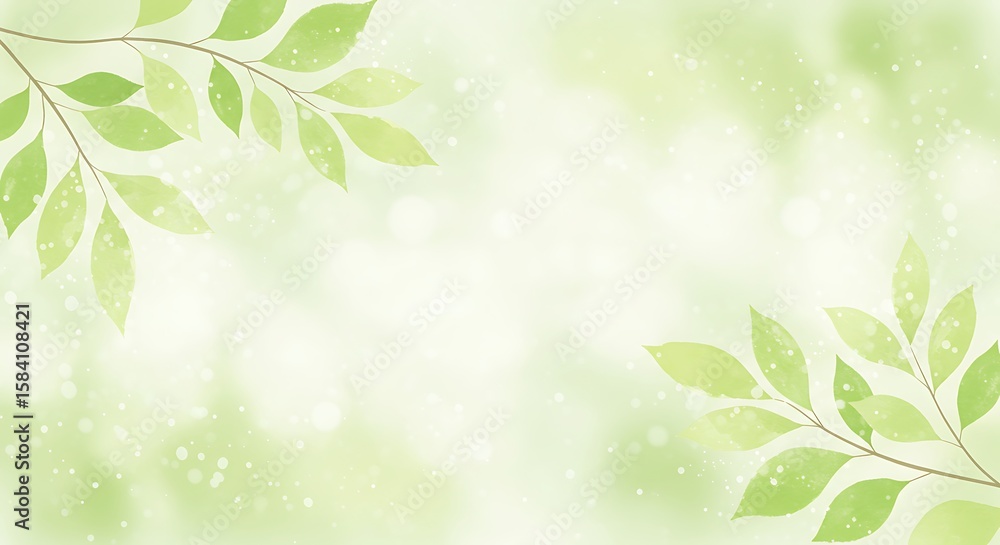 Aufkleber soft green background with leaves and bokeh lights for spring or summer designs and text overlay