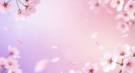 Soft Pink Floral Background with Cherry Blossoms and Petals for Springtime and Romantic Designs