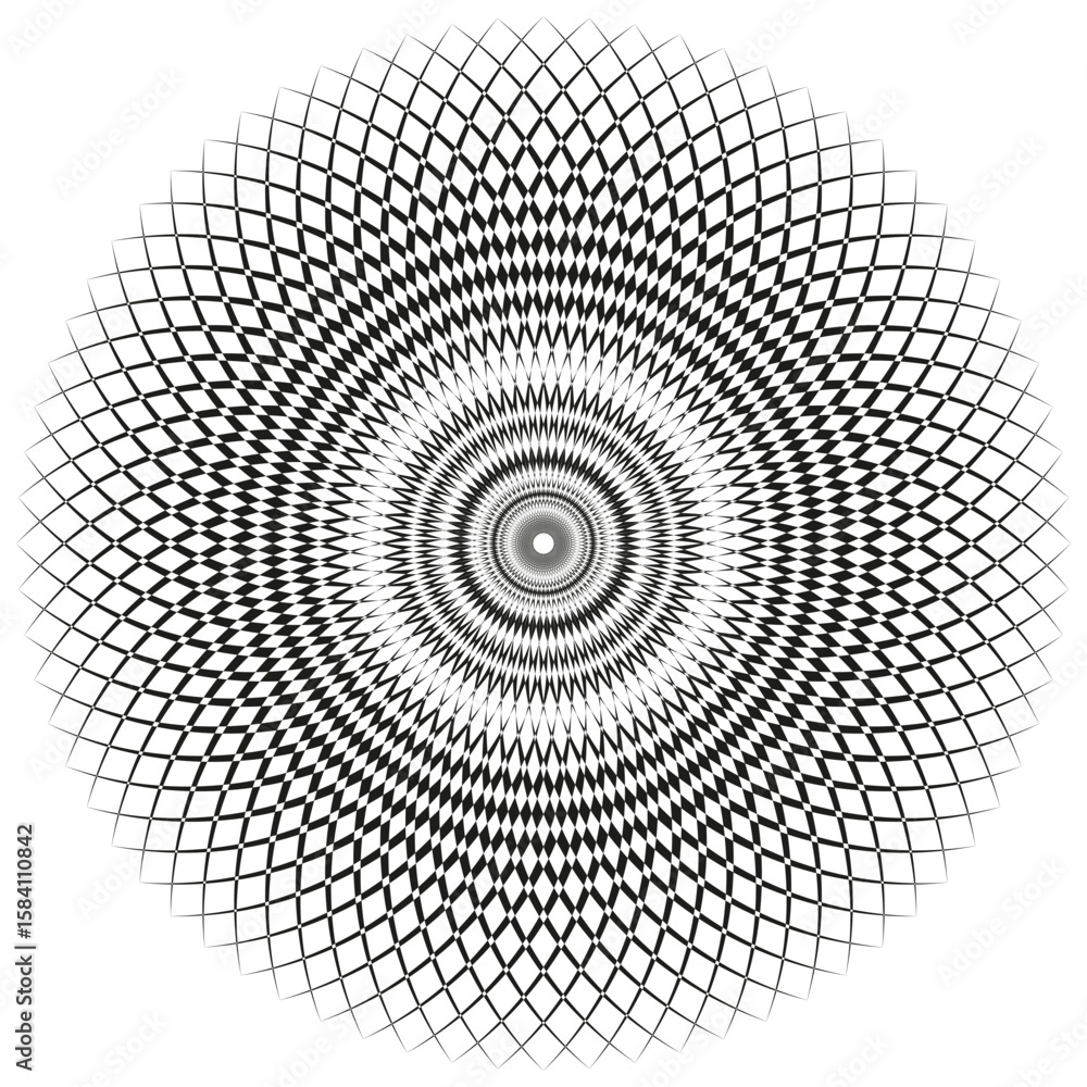 Poster circular ripple pattern. hypnotic line illusion. geometric vector design. abstract concentric graphi