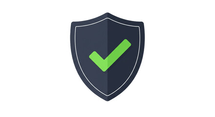 Dark shield with a green checkmark symbolizing security and approval isolated on transparent background