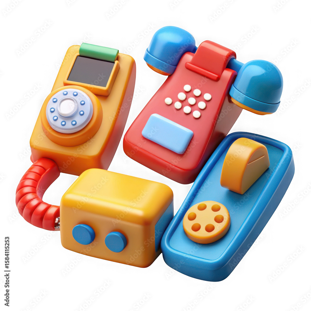 Poster 3d rendered retro phone collection isolated background on transparent background