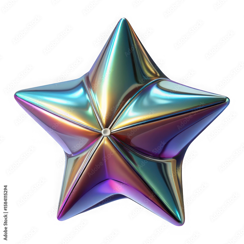 Poster iridescent star 3d render graphic isolated background on transparent background