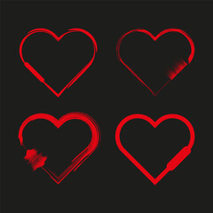 Heart icon set. Red love symbol. Romantic Vector shape. Passion feeling illustration.