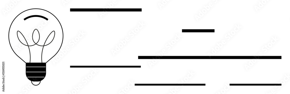 Poster light bulb representing ideas and innovation alongside horizontal lines for structure and motion. id