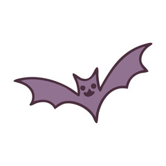 Obraz premium Cute purple bat with a happy face flying against a black background