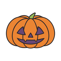 Fototapeta premium A simple cartoon jack o lantern with a friendly spooky face and green stem