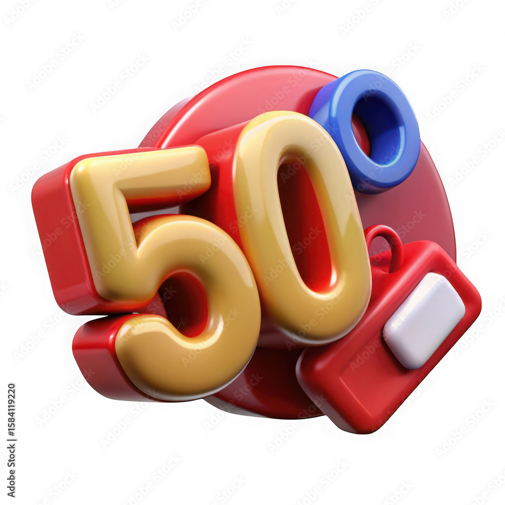 Poster 3d render 50 fifty number graphic element isolated background on transparent background