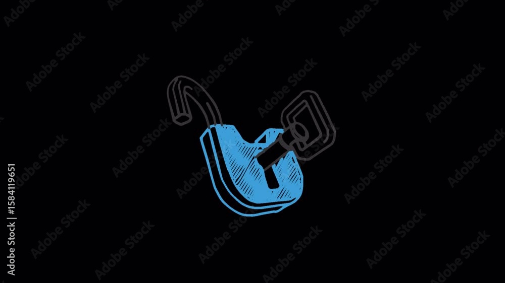 Poster animated unlocked padlock with key on black background for security concept.alpha chanel video.