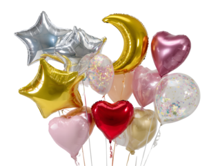 Festive Balloon Assortment: Shiny Stars, Hearts, and Confetti for Celebrations
